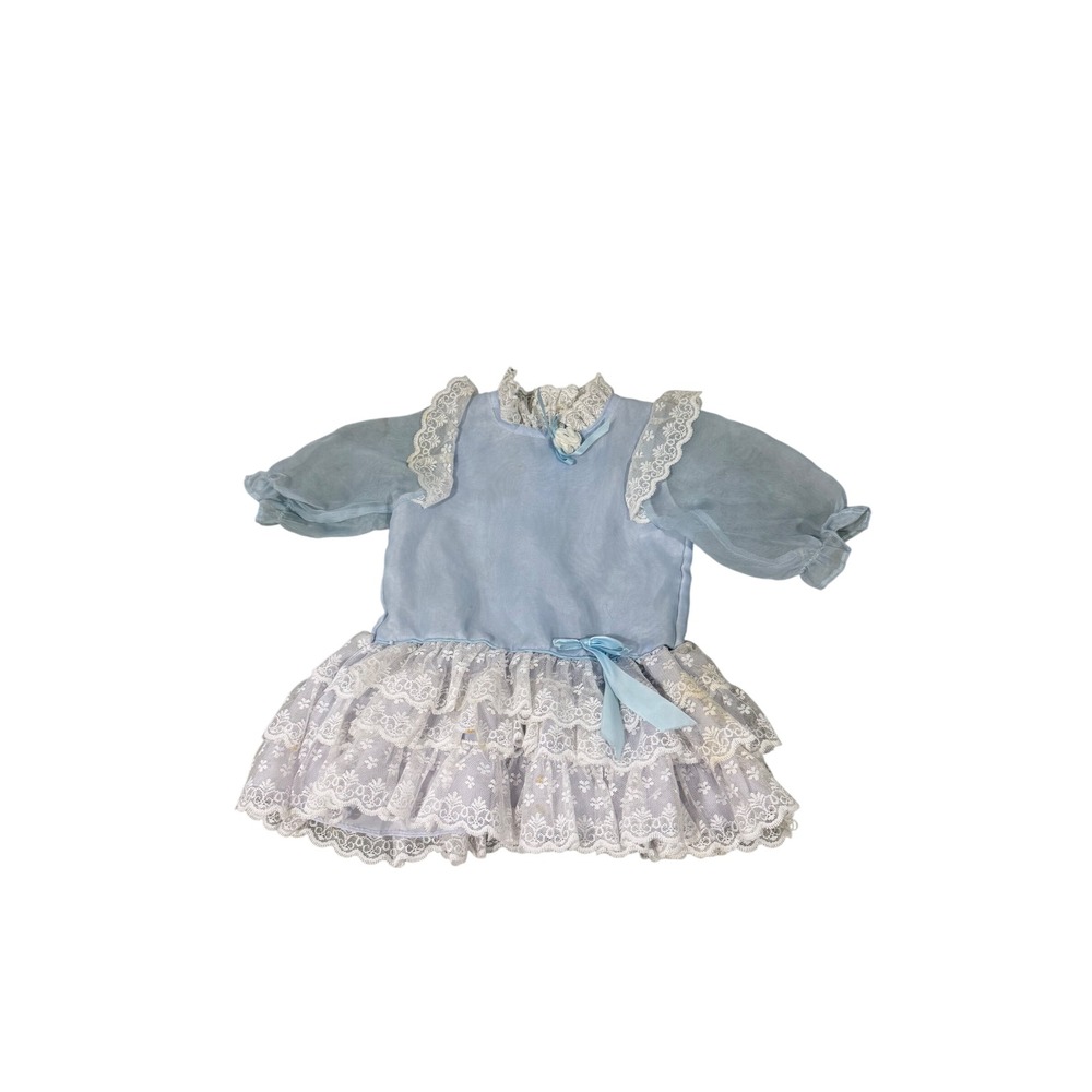 Vintage Kids Light Blue Lace Ruffle Pageant Party Dress 3T Made in USA Style